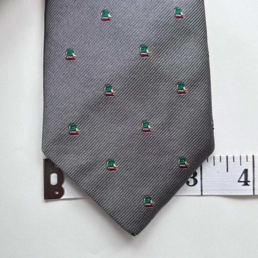 Lands End Silk Tie Gray Mallard Duck All Over Pattern Woven In England Jacquard